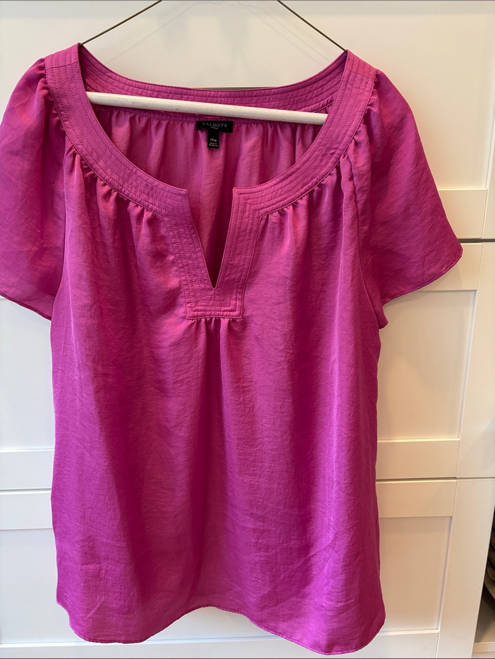 Talbots hot pink short sleeve blouse 14